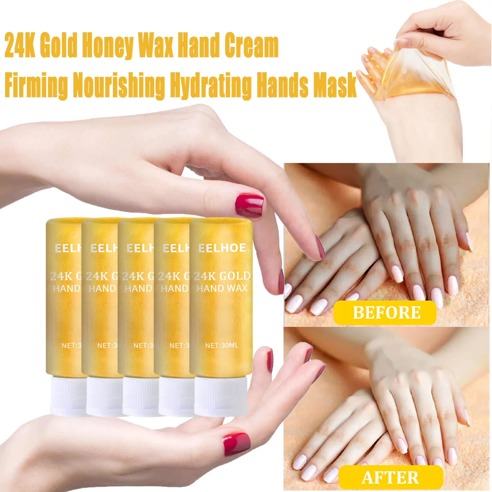 

24K Gold Honey Wax Hand Wax Mask Soothing Moisturizing Exfoliating Whitening Nourishing Hydrating Gel Hand Mask Hand Care