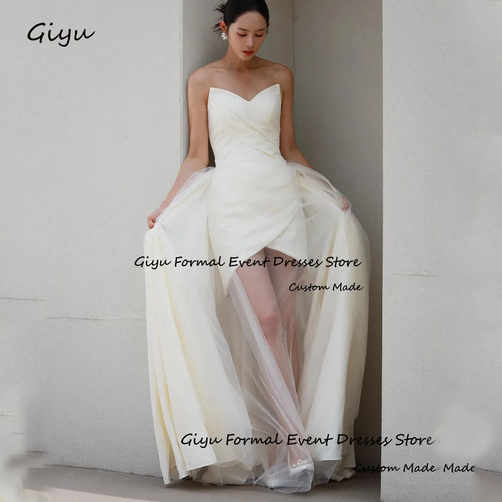 

Giyu Ivory Hi-Lo Wedding Dresses For Woman V-Neck Sleeveless Vestidos De Novias 2024 Bridal Gown Evening Gown Dress