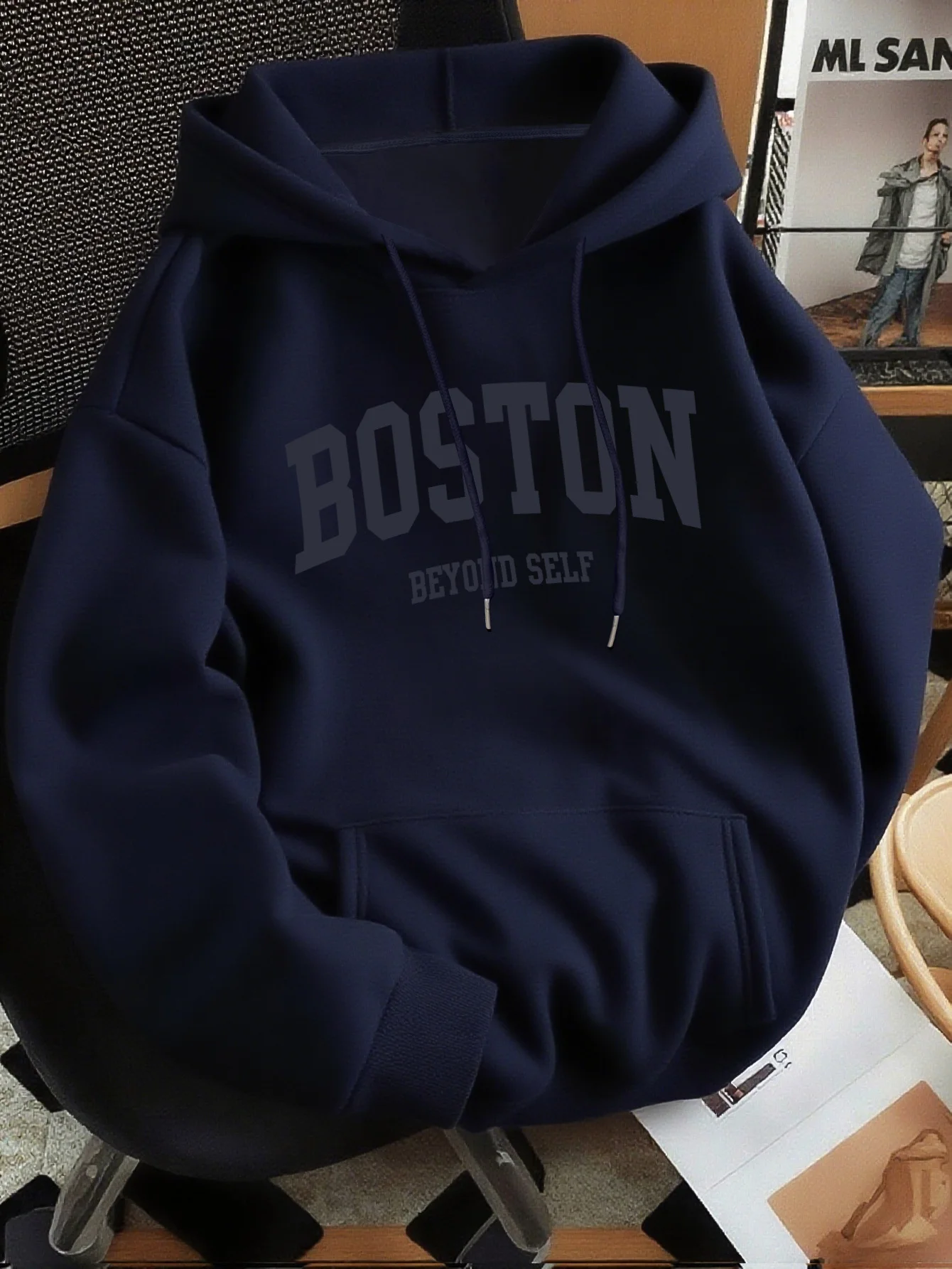 Herbst-Winter-Unisex-Kapuzenpullover, Vintage College Boston Text-Print Pullover Hoodie, lässige Streetwear-Langarm-Oberteile – Detail 16