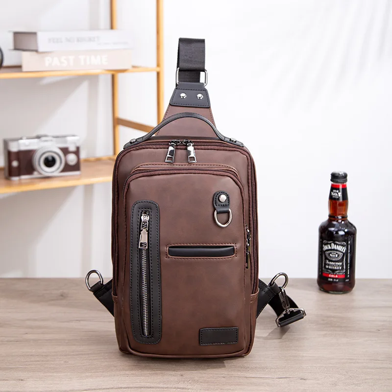 

Multi-pocket retro boys cross body chest 8 inch flat storage large capacity portable business travel shoulder bag