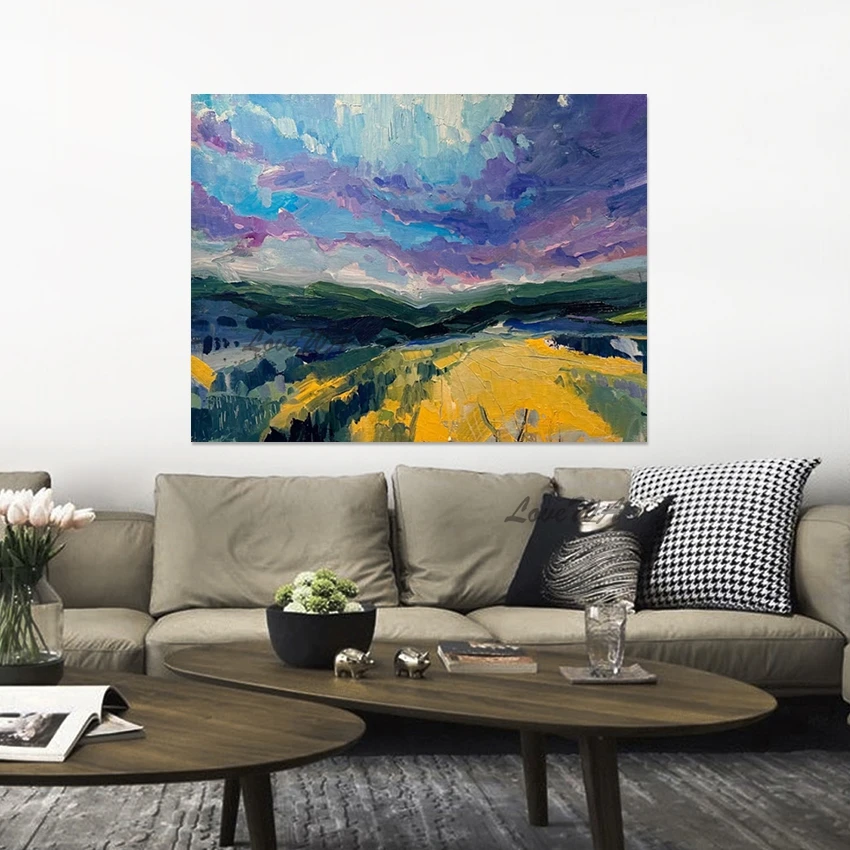 لوحات تجريدية من القماش، جدار فني للمناظر الطبيعية من الأكريليك، لوحات زيتية مصنوعة يدويًا بتصميم بسيط، بدون إطار، صورة تزيين