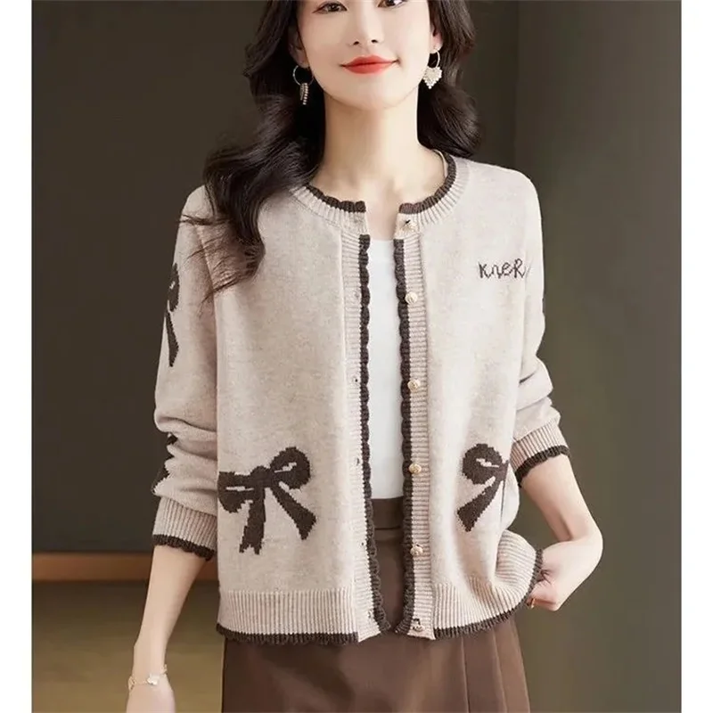 

Корейский женский свитер с длинными рукавами, куртка на весну и осень, женское вязаное пальто с круглым вырезом, женский модный вязаный кардиган, верхняя одежда