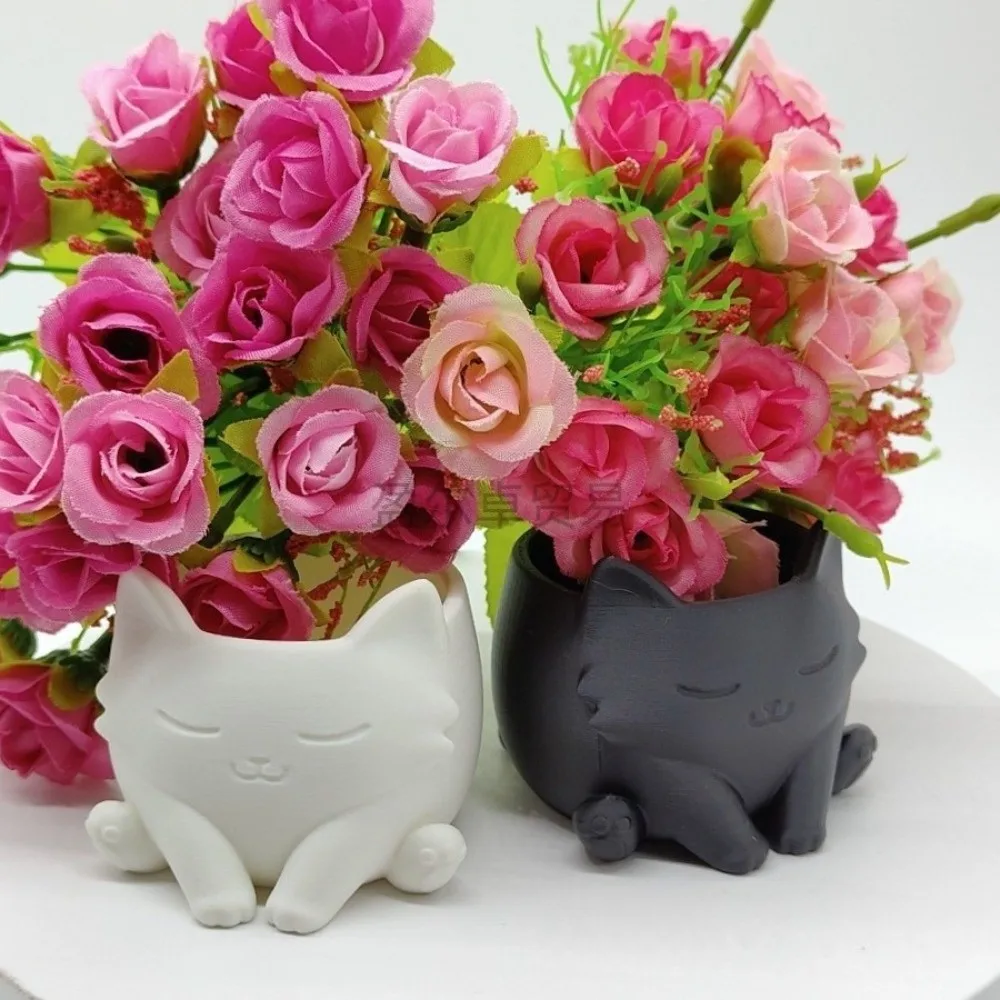 Potted Planter 3d Printed Cat Shaped Flower Pot Lovely Ornaments Plant Container Home Decor Desk Storage Mini Flowerpot Gift