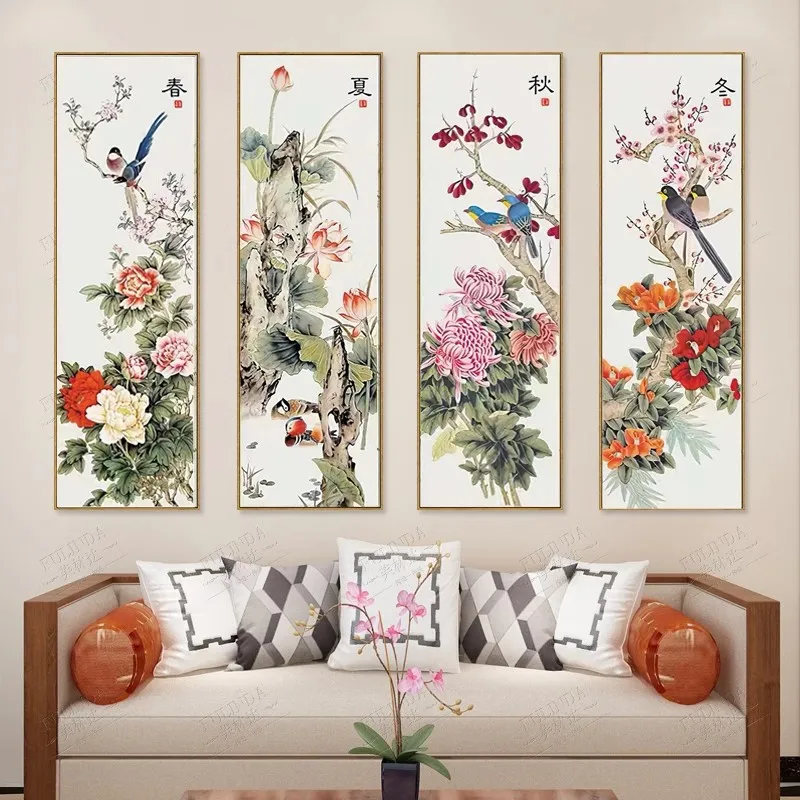 Le quattro stagioni 11CT uccelli fiori ricamo kit stampati fai da te punto croce ricamo Set decorazioni per la casa artigianato 35 x10 0 cm/pezzo