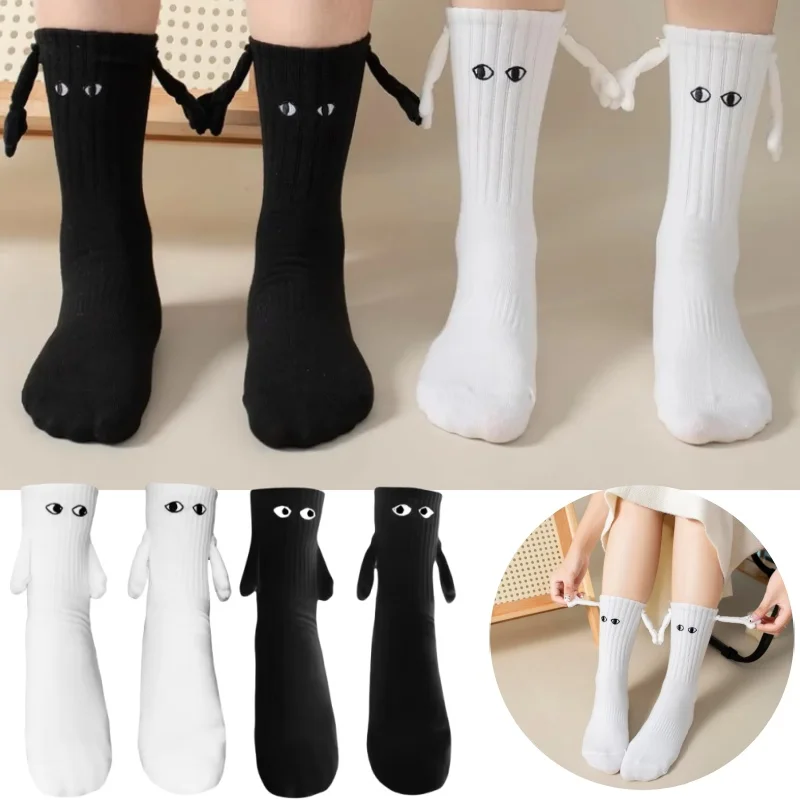 Magnetic Couple Socks Creative Big Eyes Socks Cartoon Couples Stockings with Hand Ins Style Long Socks Clothes Accessories