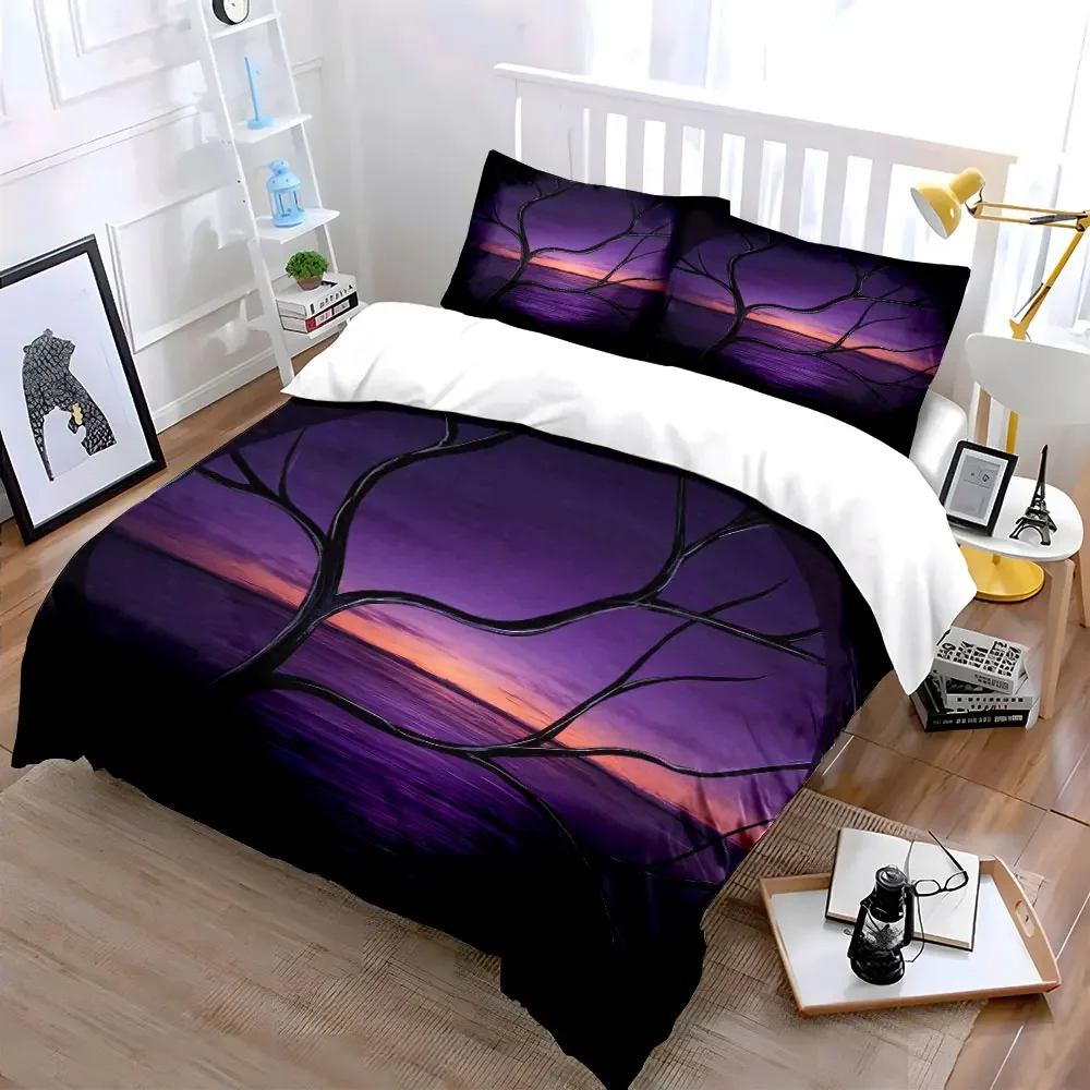 Purple Sunset Art Decor Soft Comfortable Duvet Cover Bedding Set Included 1*Duvet Cover & 2*Pillowcases, gift