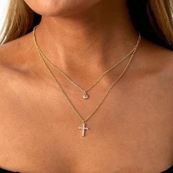 YWZIXLN Trend Elegant Jewelry Crystal Cross Pendant Necklace Golden Color Unquie Women Fashion Necklace Wholesale N0390