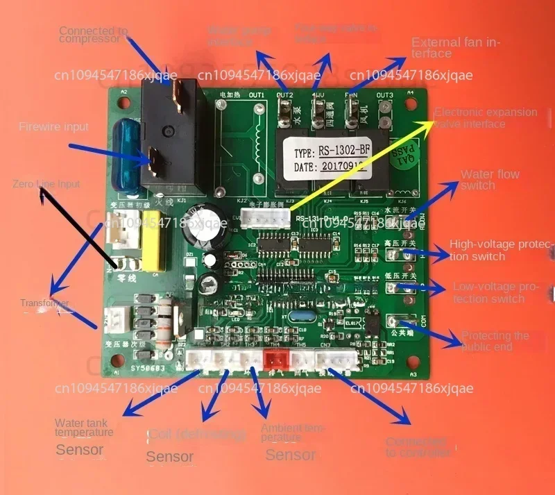Air source heat pump water heater computer board universal controller RS1302 86*86mm