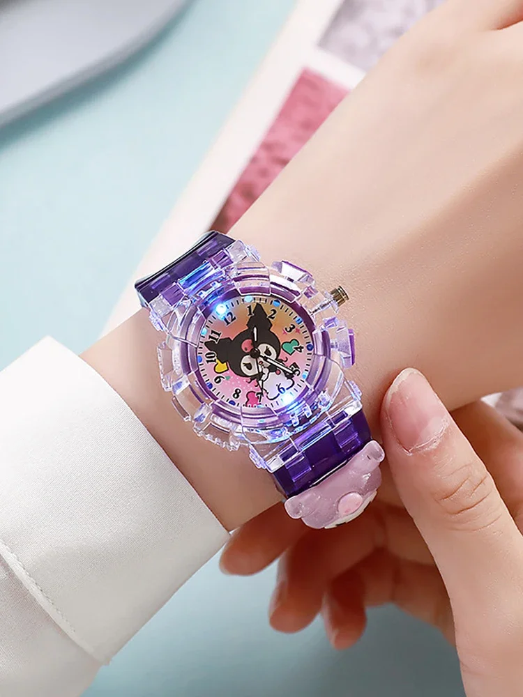 Sanrio Kuromi Hello Kitty montres Kawaii ma mélodie cannelle Pompompurin Led Bracelet lumineux montre anniversaire cadeaux de noël