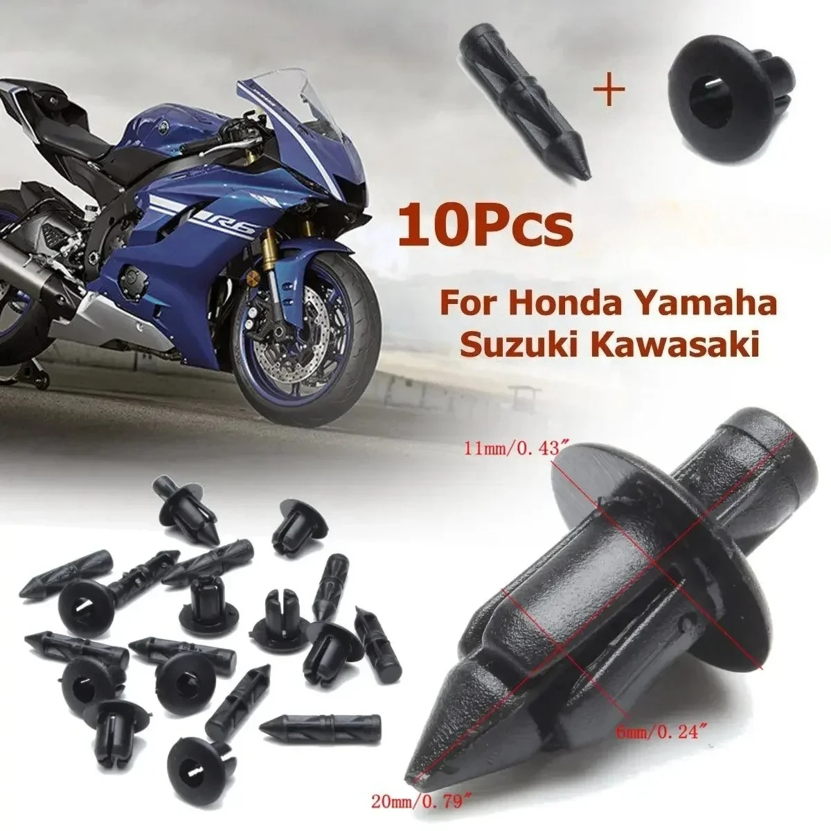 Plastic 10pcs 6mm Rivet Fairing Trim Panel Fastener Clips For Honda For Yamaha For Suzuki