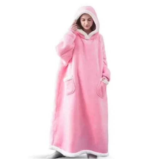 Super Long Wearable Blankets Hoodie Flannel Sleeves Oversized Hooded Blanket Winter Pullover Fleece for Men Women Indoor Outdoor
