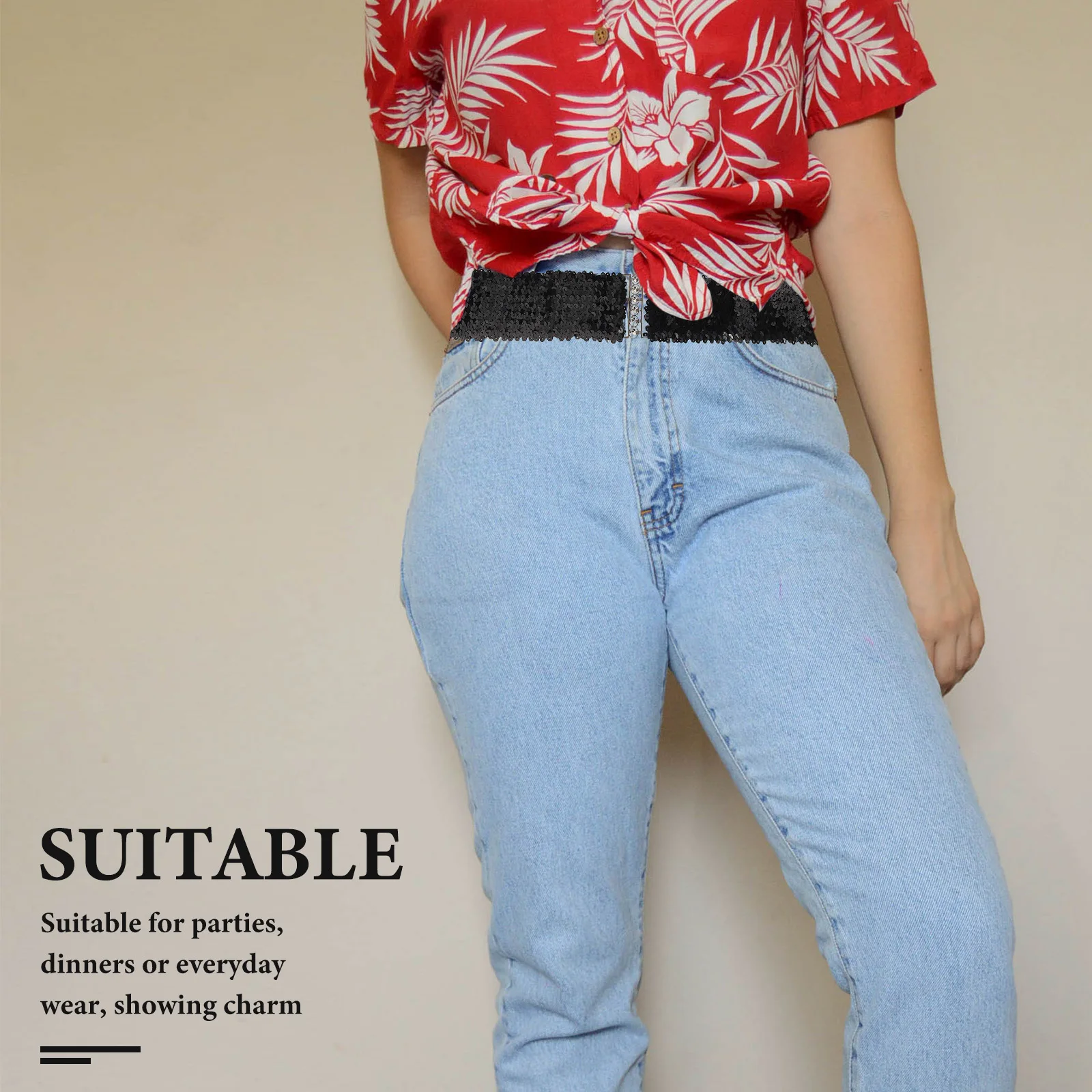 

4pcs Sequin Belt Women Elastic Stretch Waist Shiny Belts For Women Shiny Rhinestone Corset Belts for Dresses Weddings