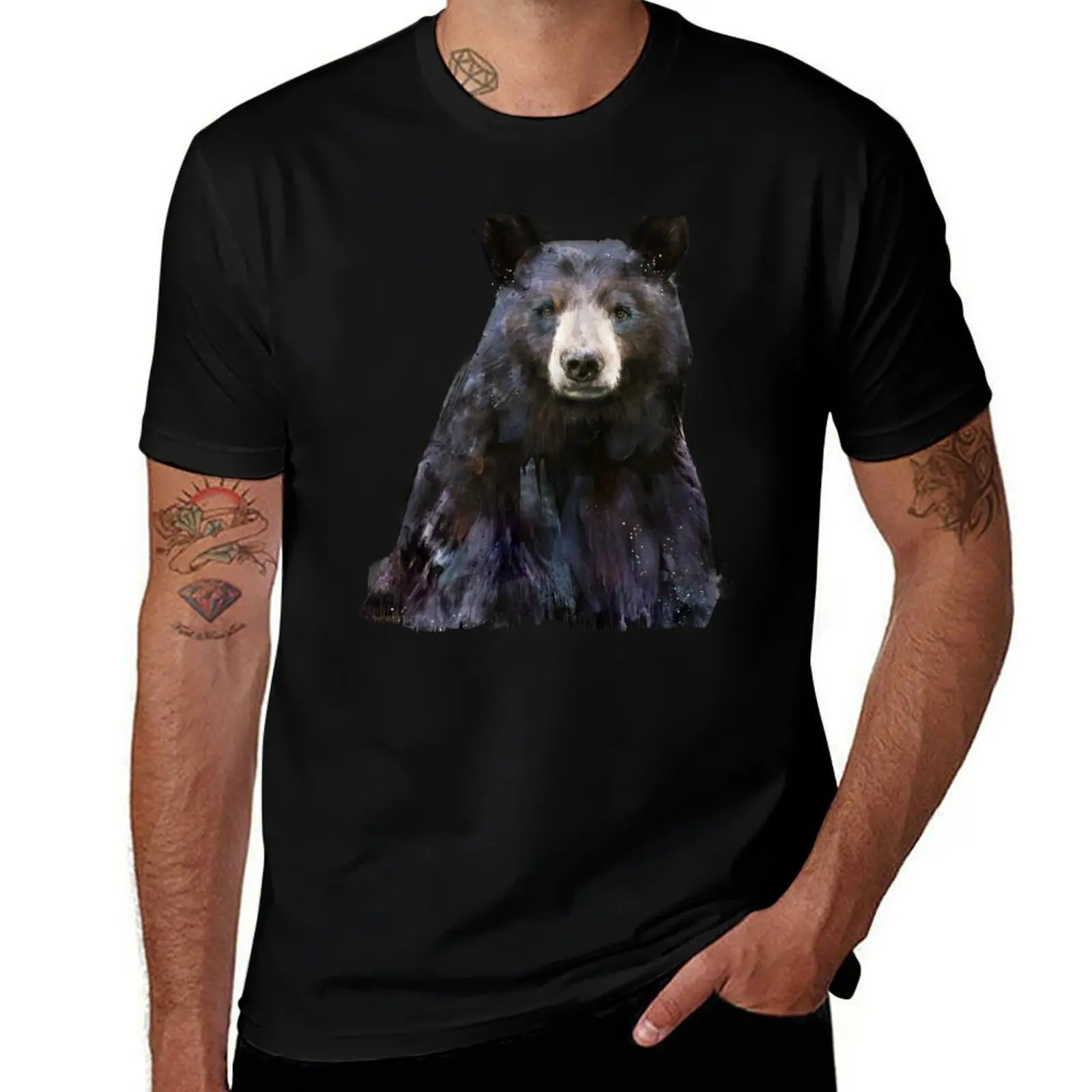 

Black Bear T-Shirt Simple Solid Color Crew Neck Tee