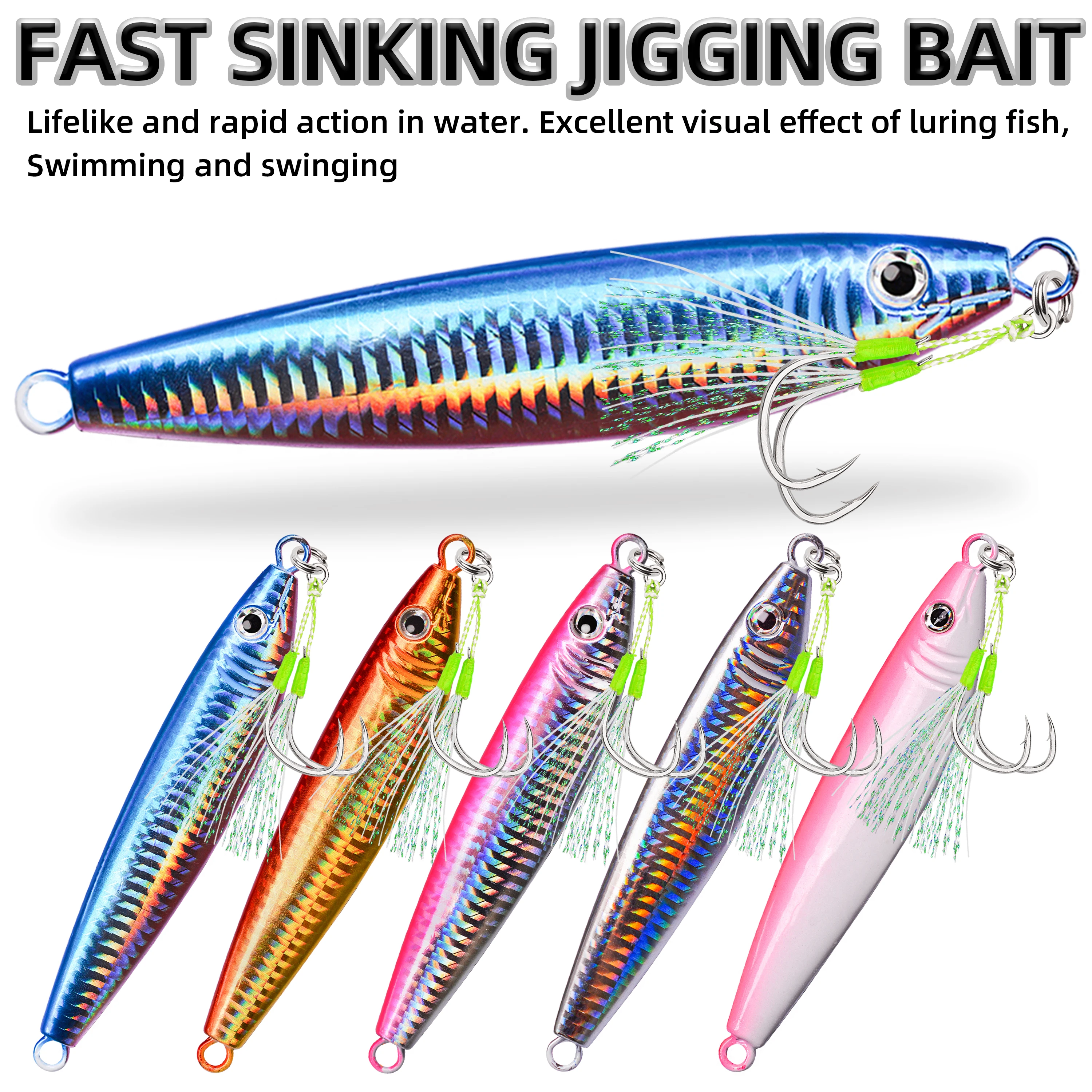 5個入り-高品質メタルs字型フィッシングルアー-60g-250g-急速沈下ルアー-ダブルフック付き-深海ジグ釣り餌