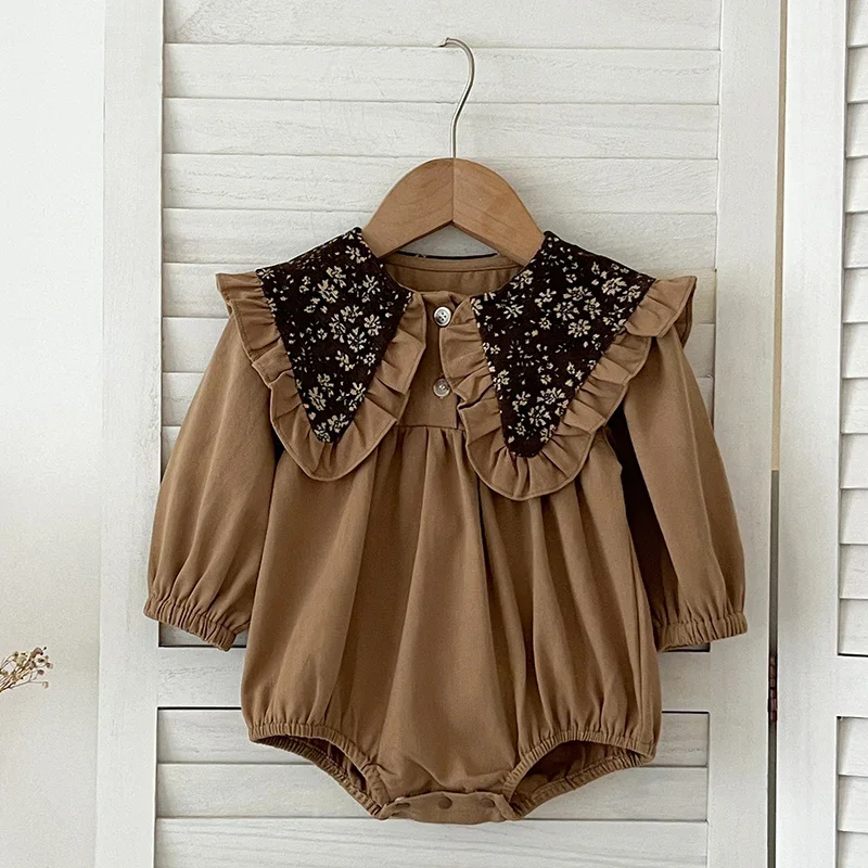 Autumn Newborn Clothes Retro Kids Baby Girls Long Sleeve Sweet Printing Princess Rompers Infant New Baby Girls Rompers Clothes