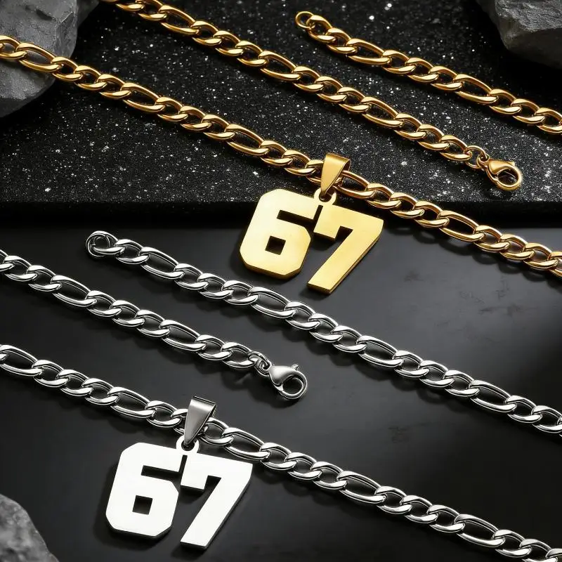 67 Necklace Fashion Punk Tag Letter Stainless Steel Pendant Necklaces For Men Women Jewelry Sportsmanship Gift