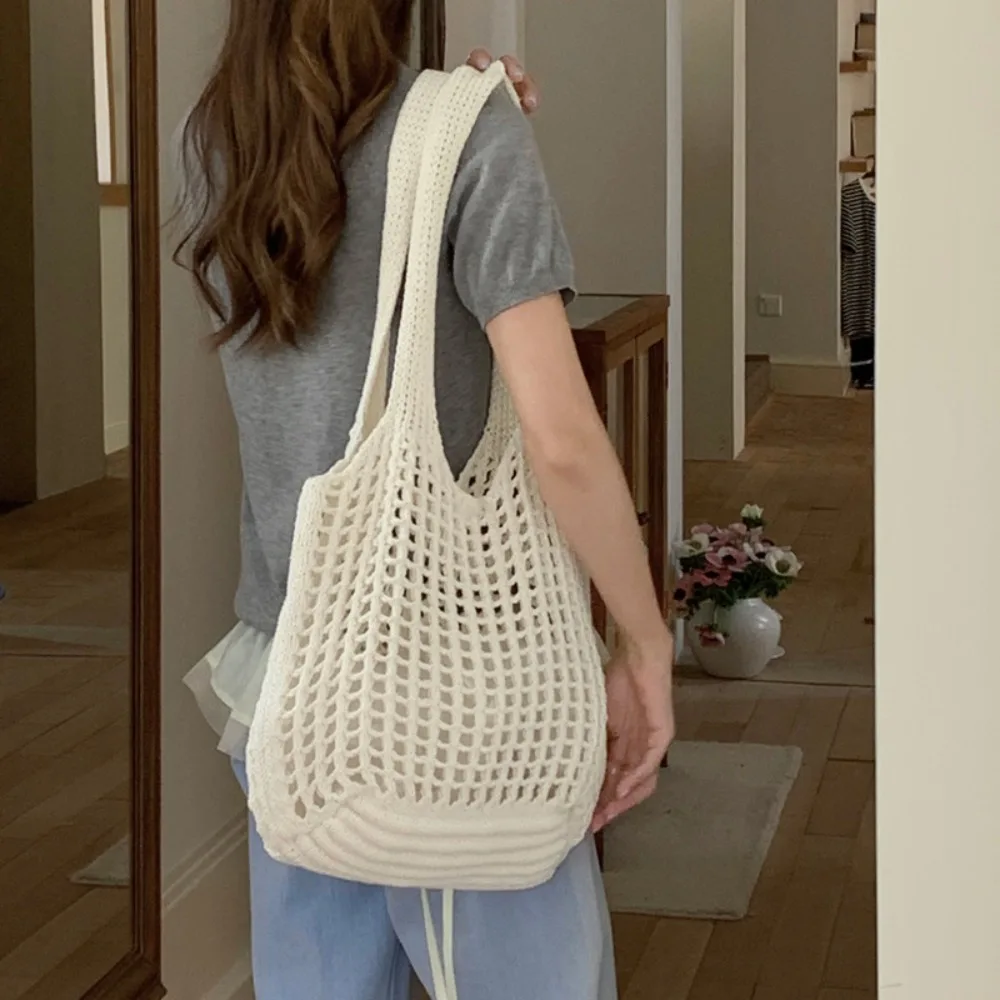 

Portable Shoulder Bag Hollowed Out Knitted Bag Bohemian Storage Bag Weave Bag Large Capacity Handbag Beach Starw Bag Outdoor