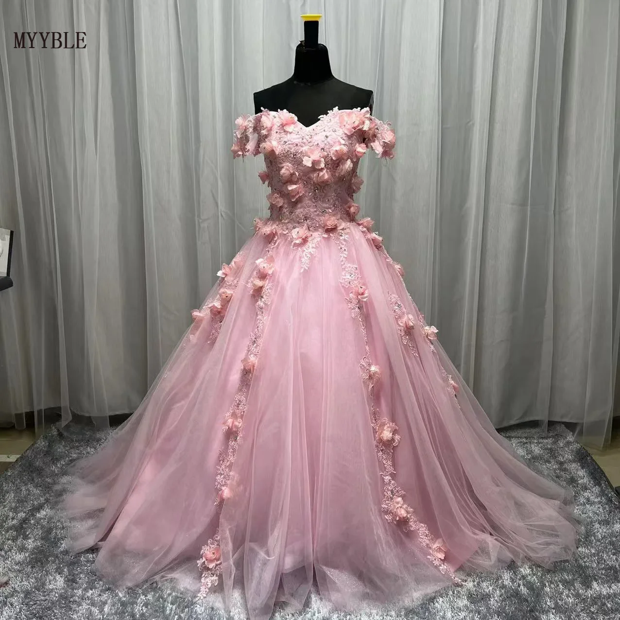 

2022 Custom Made Pink Off The Shoulder Quinceanera Dress Princess Beaded 3D Flowers Ball Gown Pageant Birthday Party Sweet 16 15