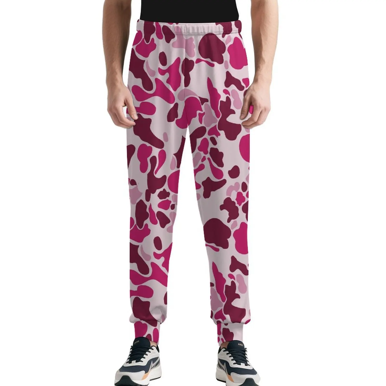 

Мужские быстросохнущие 3D-штаны для бега с индивидуальным племенным дизайном в розовом камуфляже - оптовые штаны в полинезийском стиле Cloud Camo