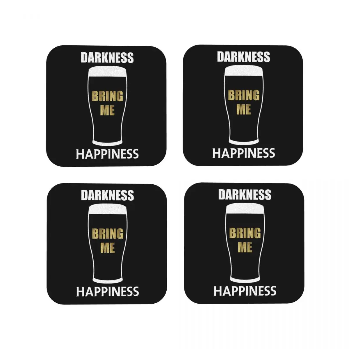 Oscuridad Bring Me Happiness Posavasos de cerveza irlandeses, manteles individuales de cocina, tazas aislantes, tapetes de café, vajilla, juego de 4