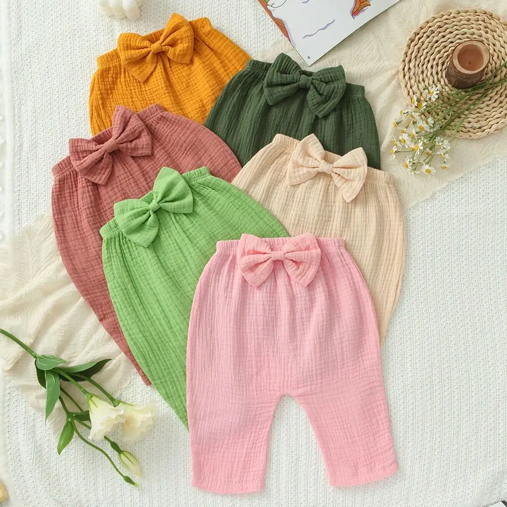 

6 штук свободных брюк-леггинсов для малышей (мальчиков и девочек), мягкий хлопок, милый дизайн с бантом, однотонные