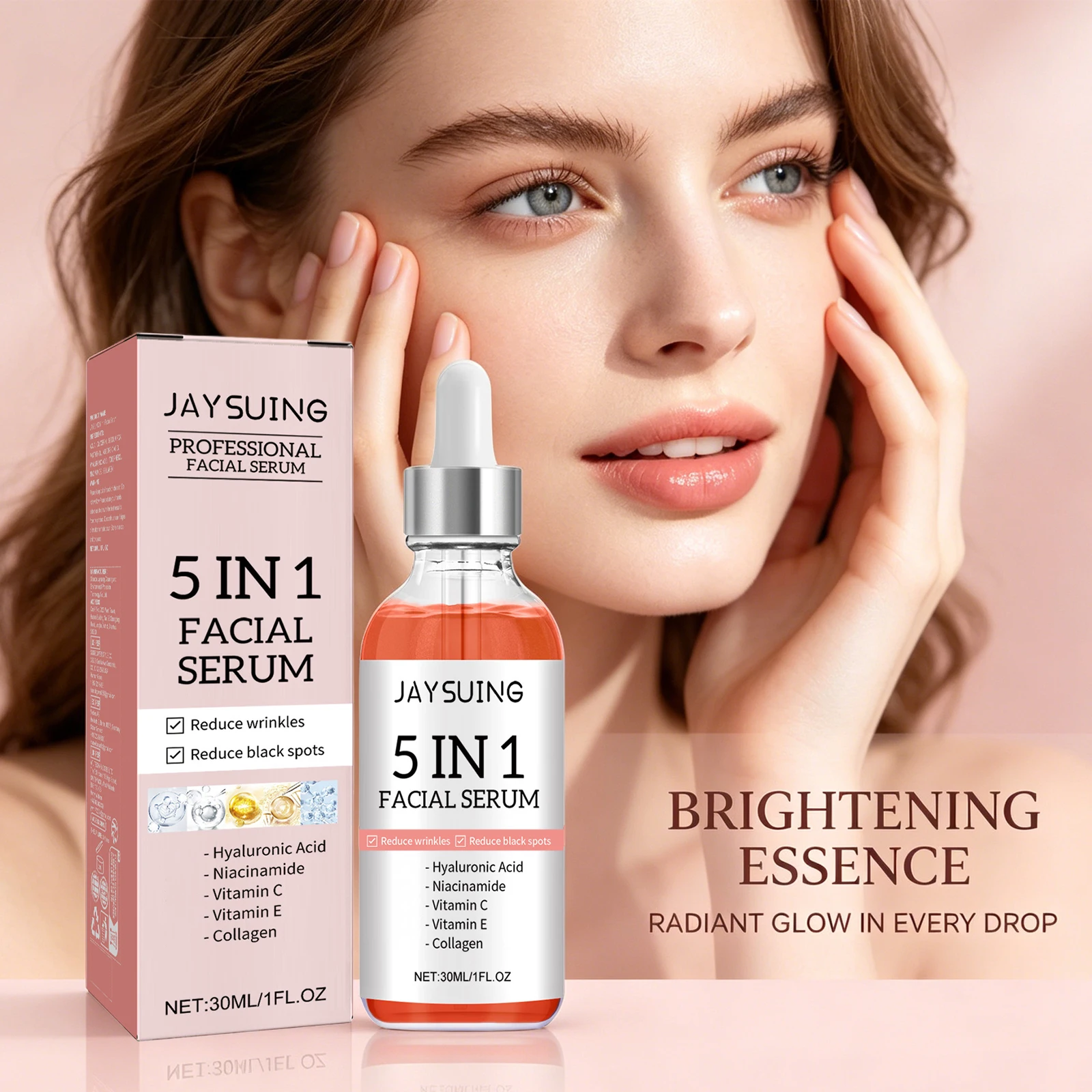 5 In 1 Super Vitamin C Face Serum Deep Moisturizing Anti Fine Lines Shrink Skin Pore Whitening Facial Serum With Hyaluronic Acid