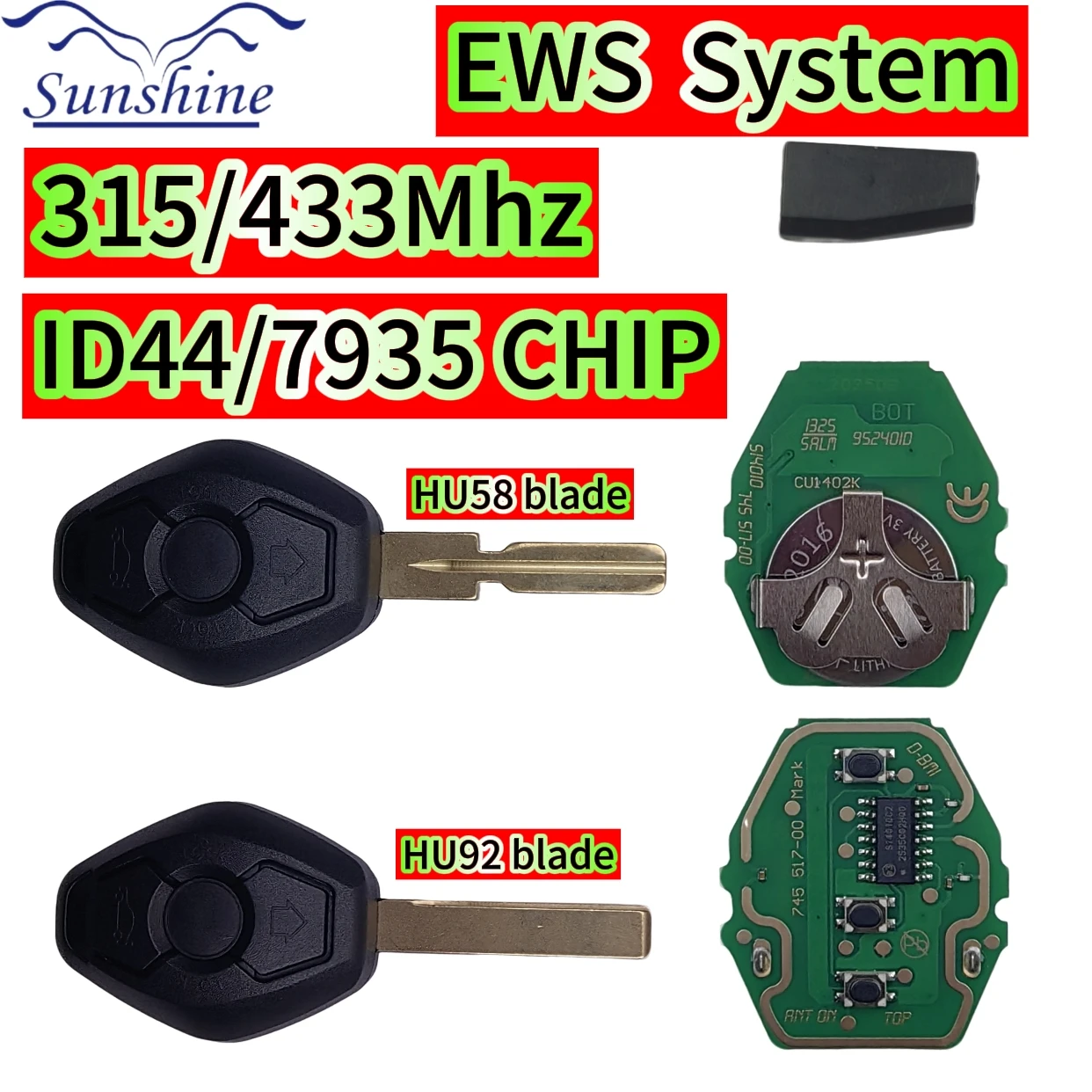 2PCS EWS System ID44 PCF7935 Chip 315/433MHz HU58/HU92 Car Remote Key For BMW 1/3/5/7 Series X3 X5 Z3 Z4 E38 E39 E46 E65