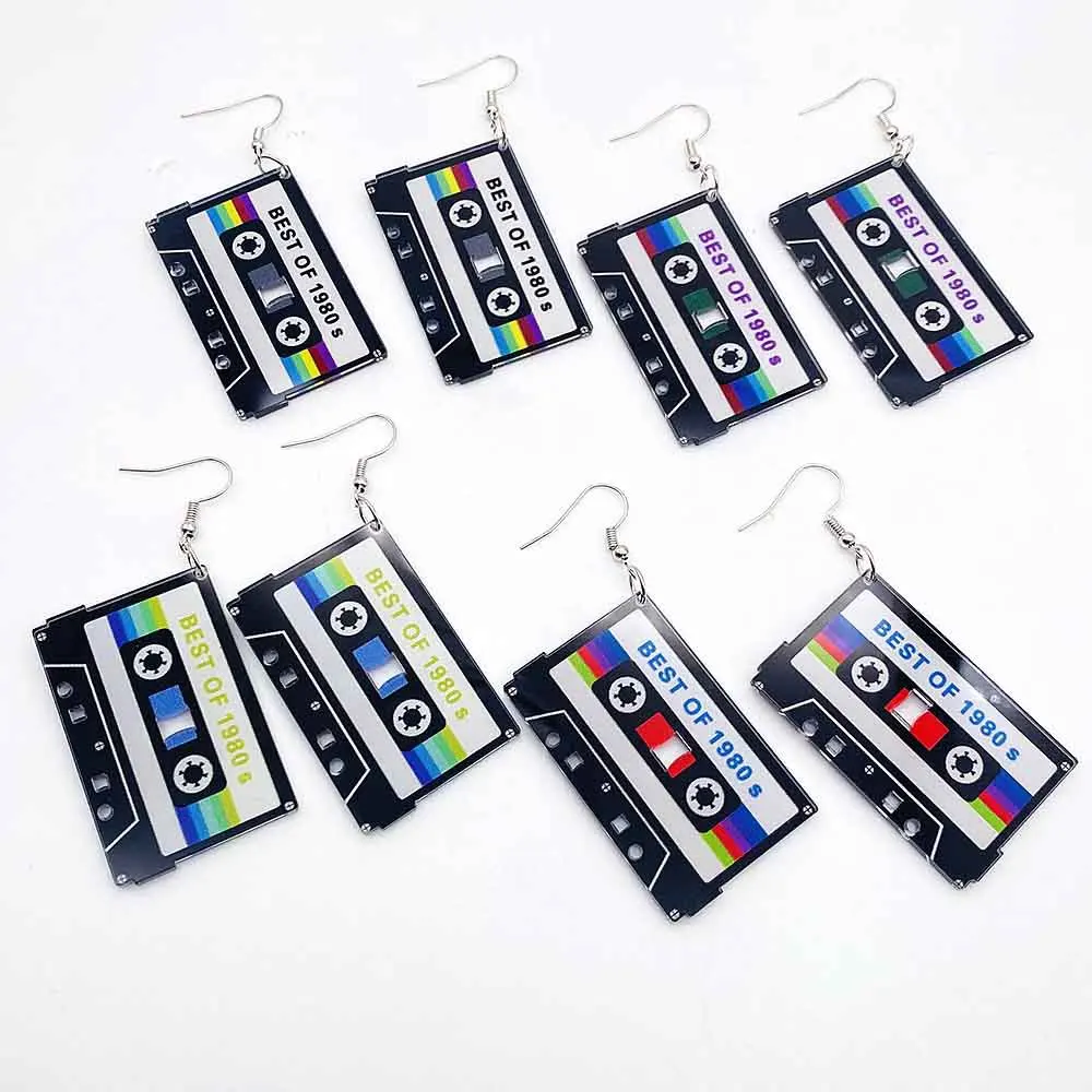 Vintage Cassette Tape Earrings Dangle 80S 90S Nostalgia Gifts for Women Girls Statement Earrings Party Accessories Gift