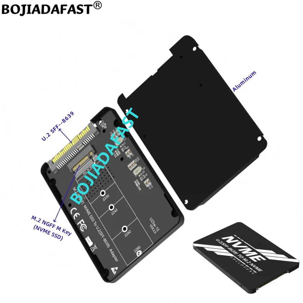 U.2 SFF-8639 U2 Connector to NGFF M.2 Key-M Key B+M 2230 2242 2260 2280 M2 NVME SSD Adapter Card + Enclosure Case