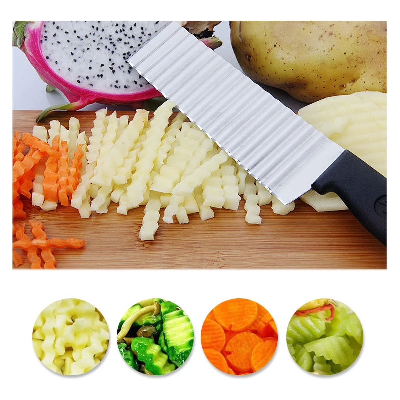 Stainless Steel Potato French Fry Cutter Crinkle Wavy Shape Knife  Chip Dough Fruit Serrated Blade Chopper Vegetable Tools