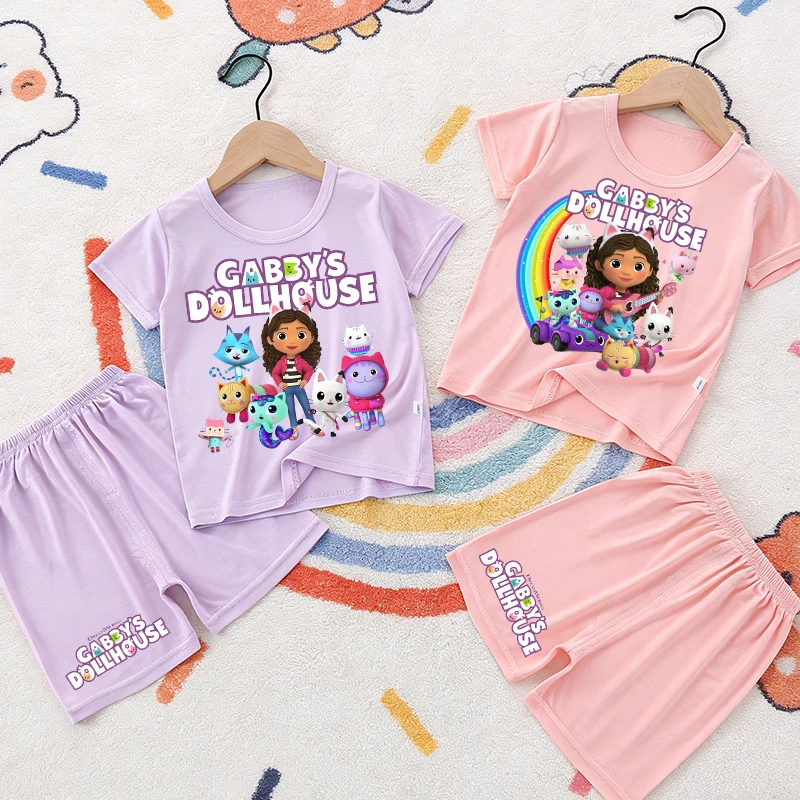 

Gabbys Dollhous Baby Pajamas Sets Girl's Toddler Cute Anime Sleepwear Kids Thin Short Sleeve Tops Shorts Childern Kawaii Clothes