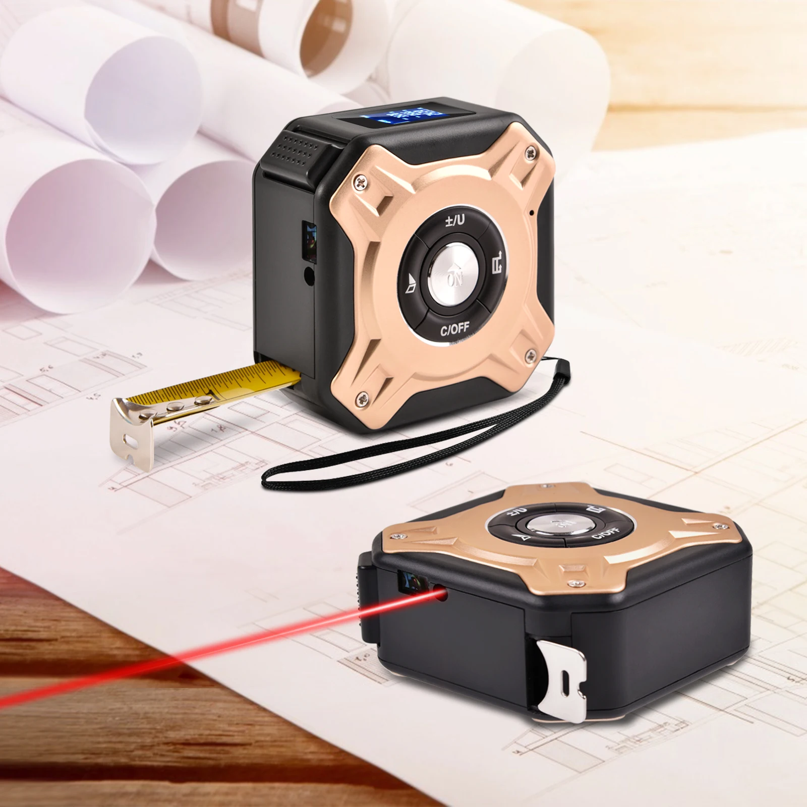 3 in 1 Laser Rangefinder 5m Tape Measure Ruler USB LCD Display with Backlight Distance Meter Building Measurement Device Tool