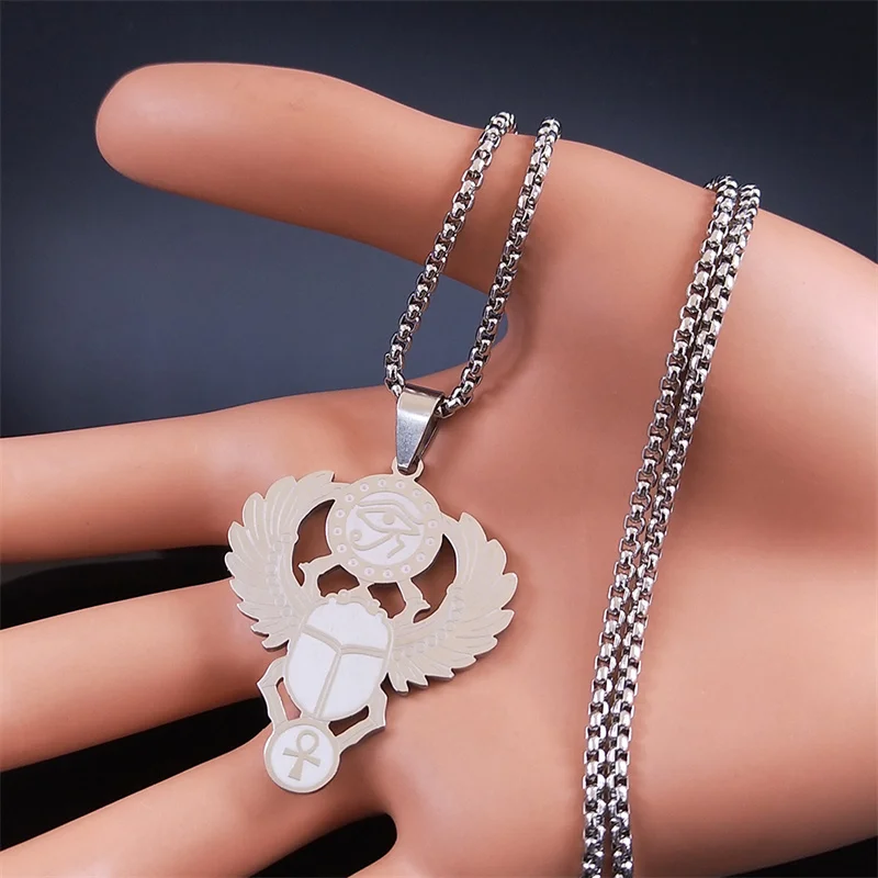 الجعران المصري عنخ مفتاح الحياة القلائد الفولاذ المقاوم للصدأ الأساطير عين را حورس رمز قلادة مجوهرات corrente masculina