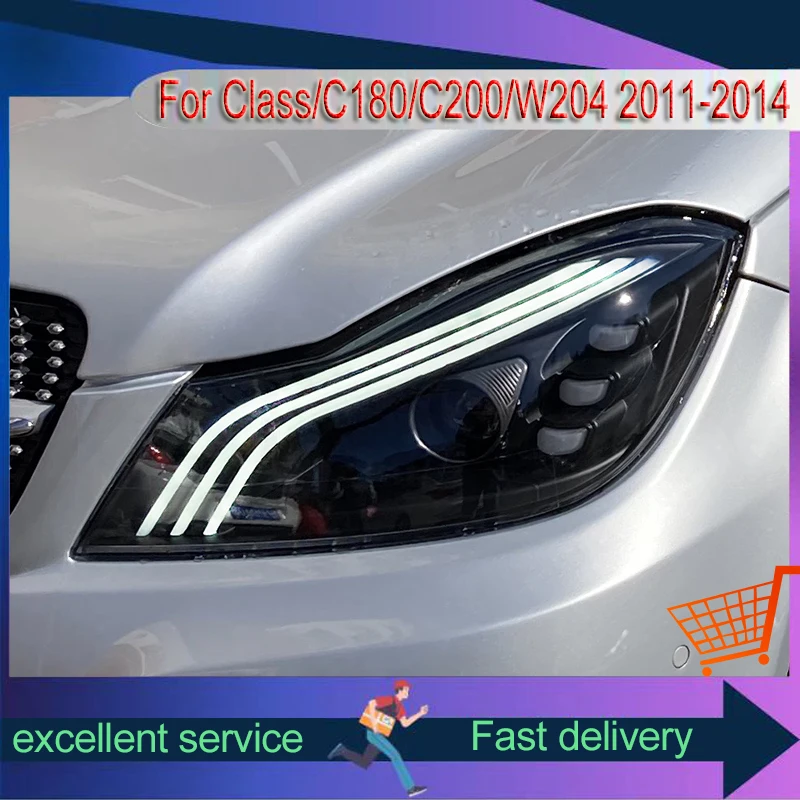 Auto Headlights For Benz 2011-2014 Class C180 C200 W204 Front Lamps Assembly Modification Upgrade Lens LED DRL Car Accessories