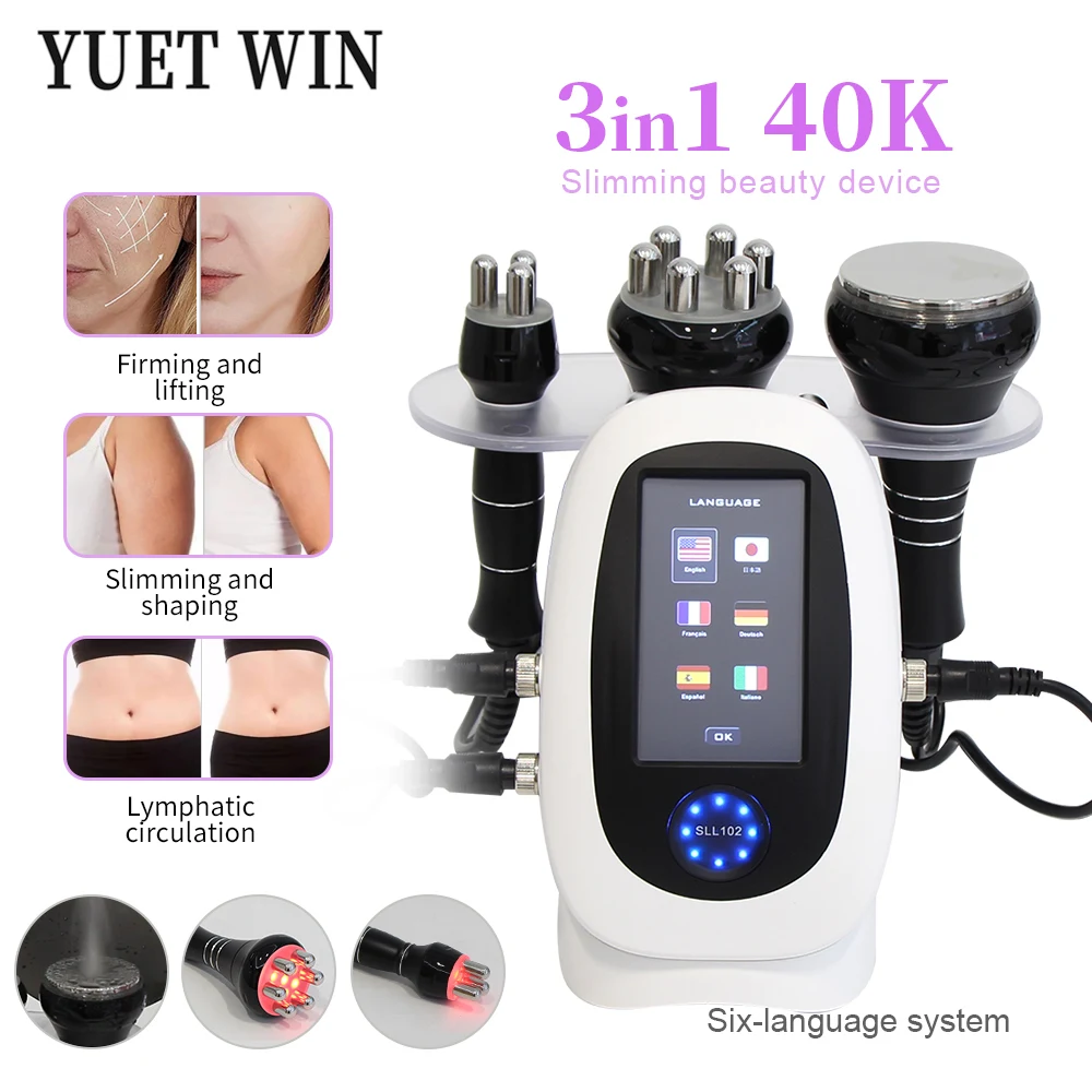 3 في 1 آلة التجويف بالموجات فوق الصوتية 40K مدلك الوجه رفع الدهون إزالة الجسم التخسيس العناية بالبشرة تشديد جهاز الجمال
