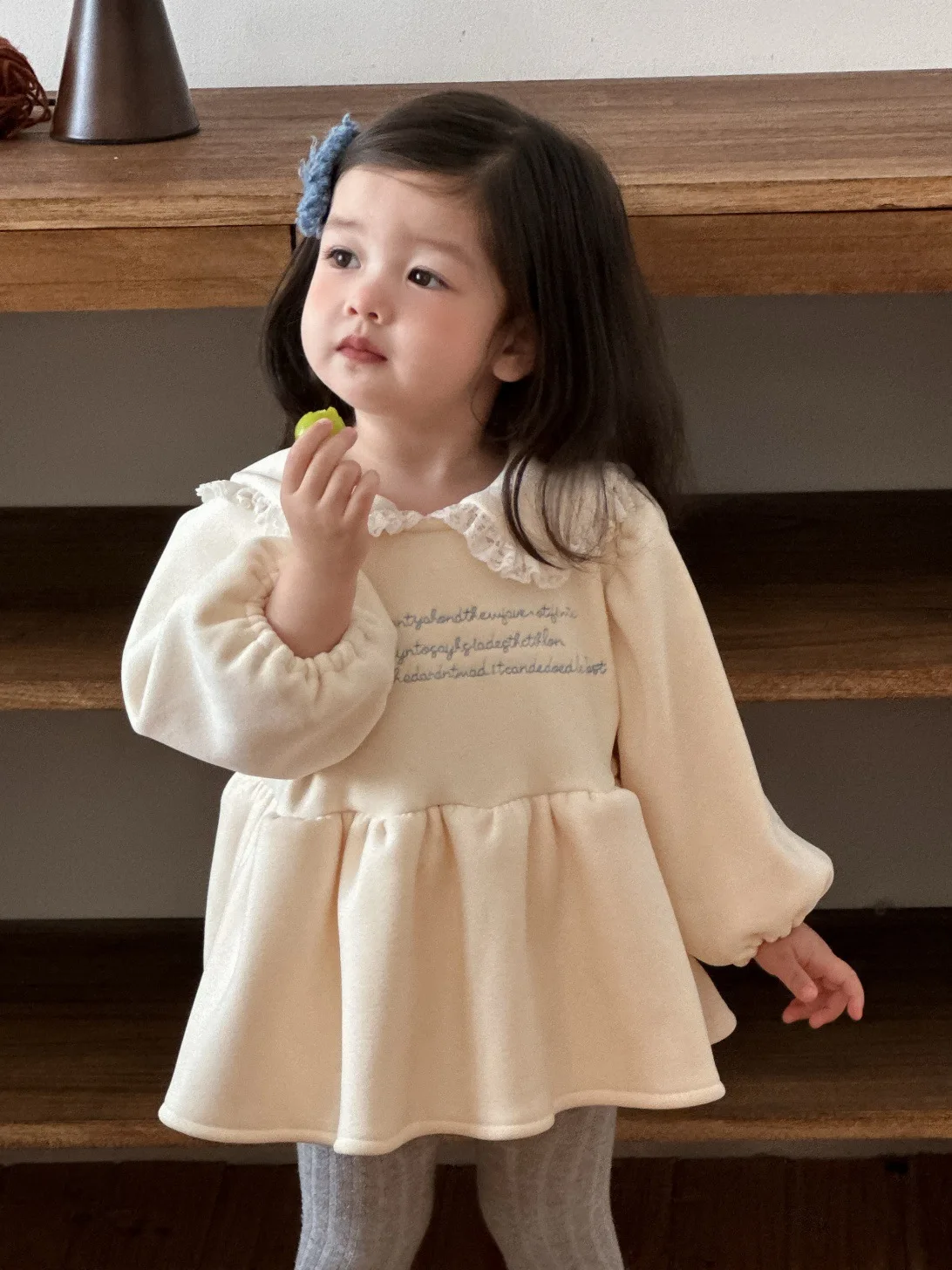 Infant Toddler Long Sleeve Letter Dress Thick Warm Baby Girl Princess Dress 2025 Winter New Girls Sweet Sweet Lace Lapel Dress