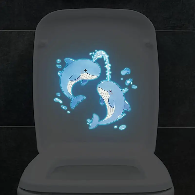 Blue Dolphin Toilet Stickers Removable Luminous Self Adhesive Glow in the Dark Bathroom Wall Art