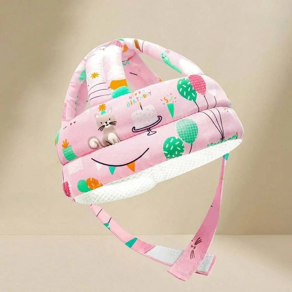 Adjustable Strap Safety Helmet Cartoon Pattern Soft Cotton Head Protector Breathable Mesh Washable Fabric Anti-Fall Headwear