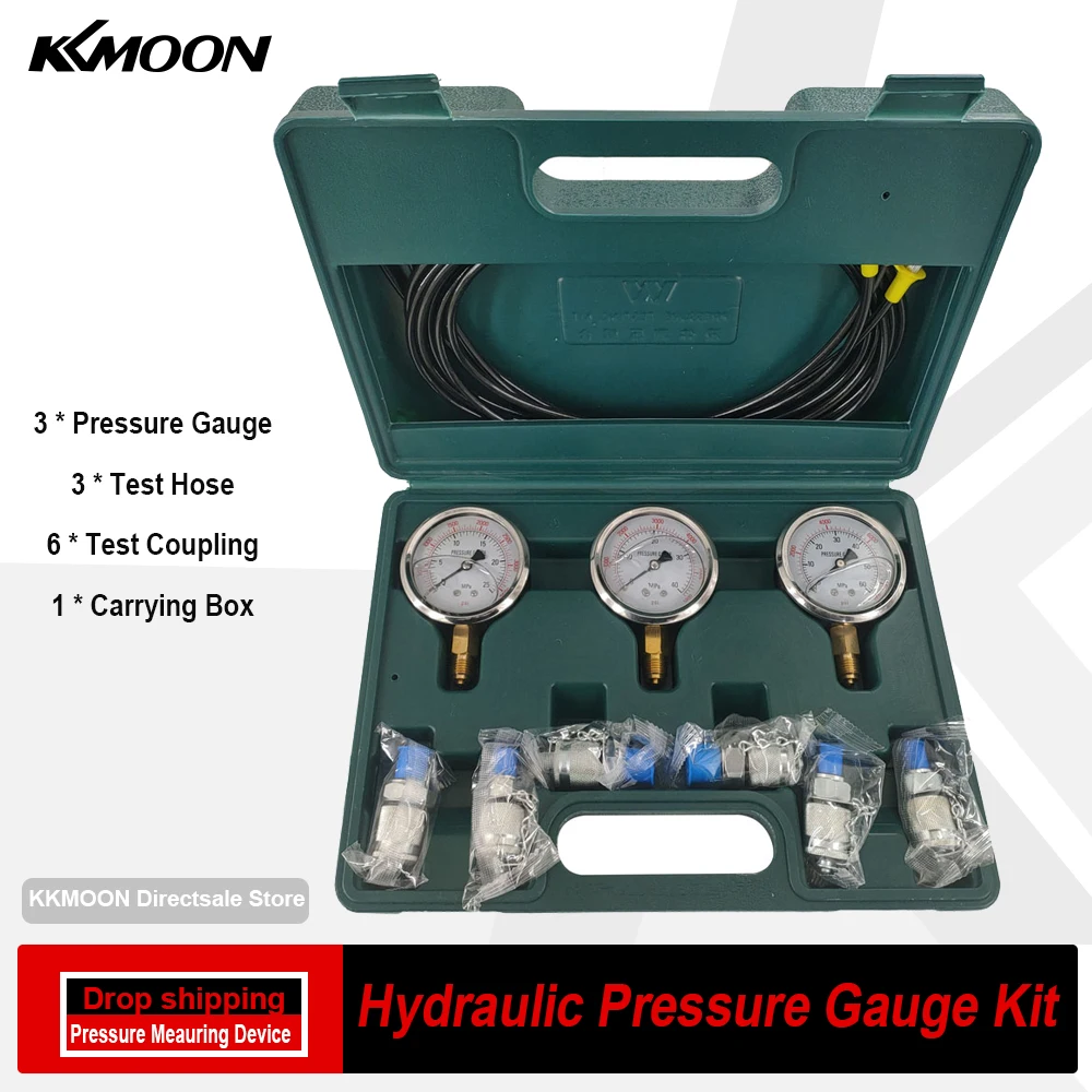 

Hydraulic Pressure Gauge Kit Excavator Hydraulic Kit Pressure Meauring Device 6 Test Couplings 3 Pressure Gauges 3 Test Hose