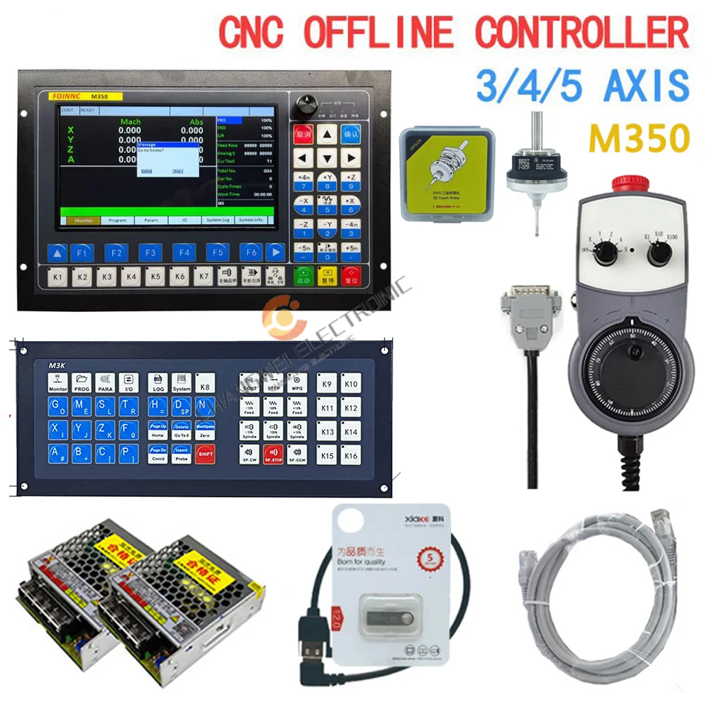 DDCS-Expert CNC Controller M350 3/4/5 Axis 1Mhz G Code+Latest Extended Keyboard +3d Edge Finder+Hand Wheel Mpg+75W24V