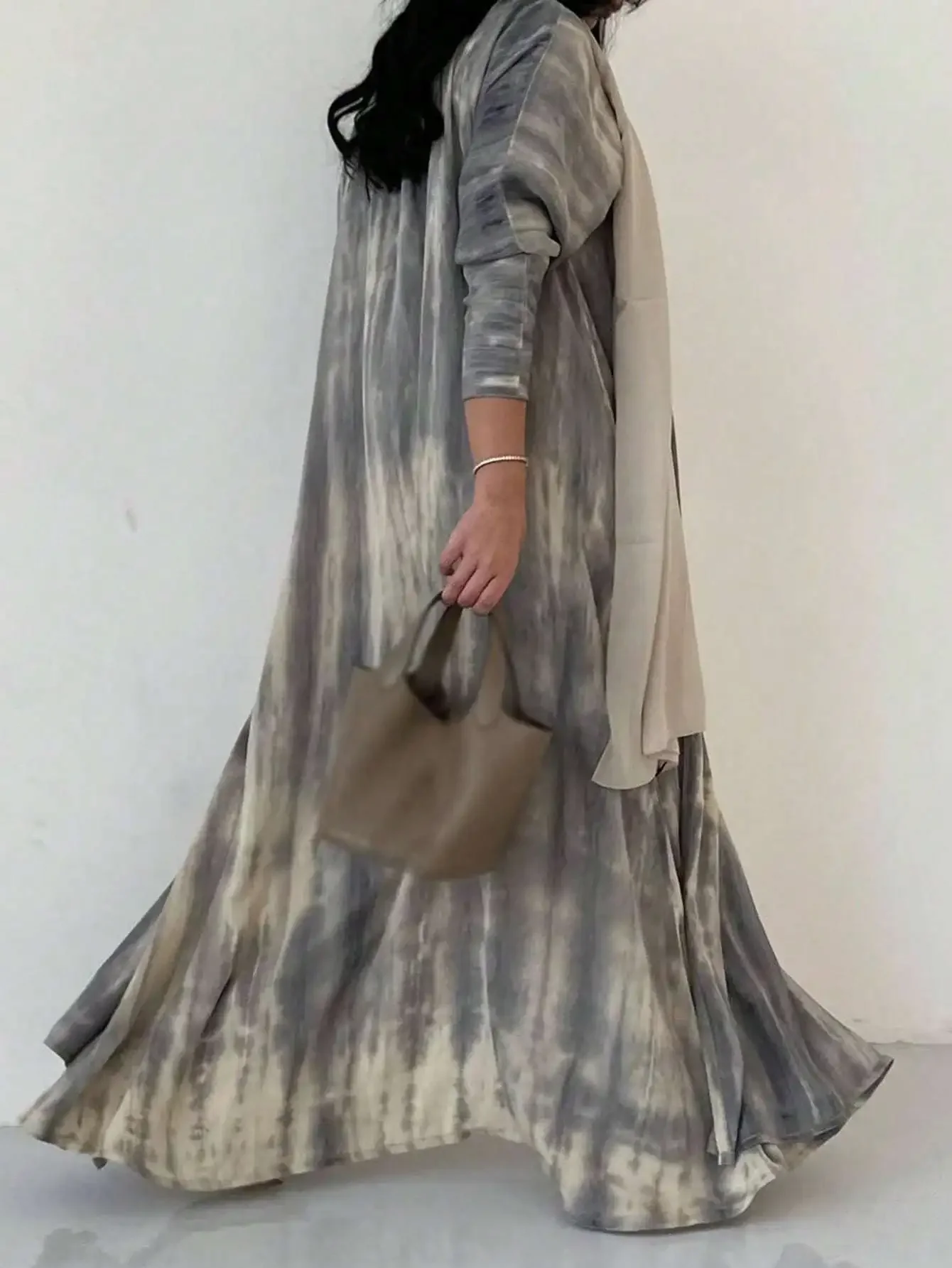 Naher Osten Frauen Lose Tie Dye Abaya Muslim Volle Hülse Vorne Offen Abayas Casual Türkei Kaftan Arabische Maxi Kleider Jilbabs