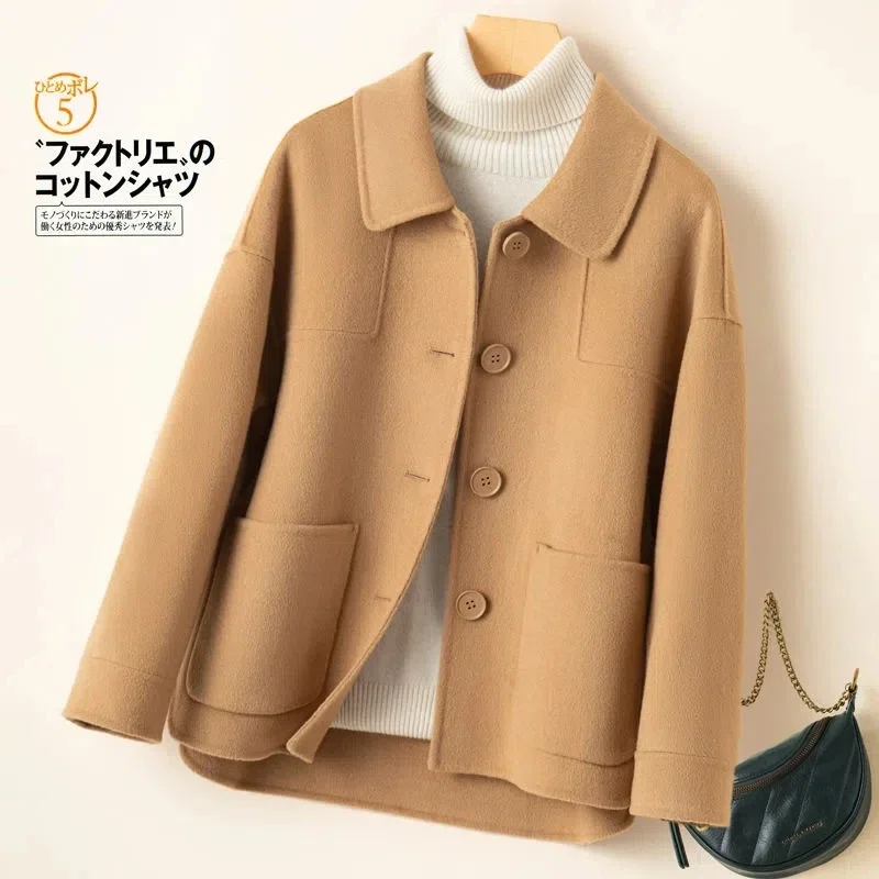 2023 New Autumn Winter Coat Women Short Woolen Jacket Korean Single-Breasted Pocket Camel Black Beige Cashmere Outerwear Female