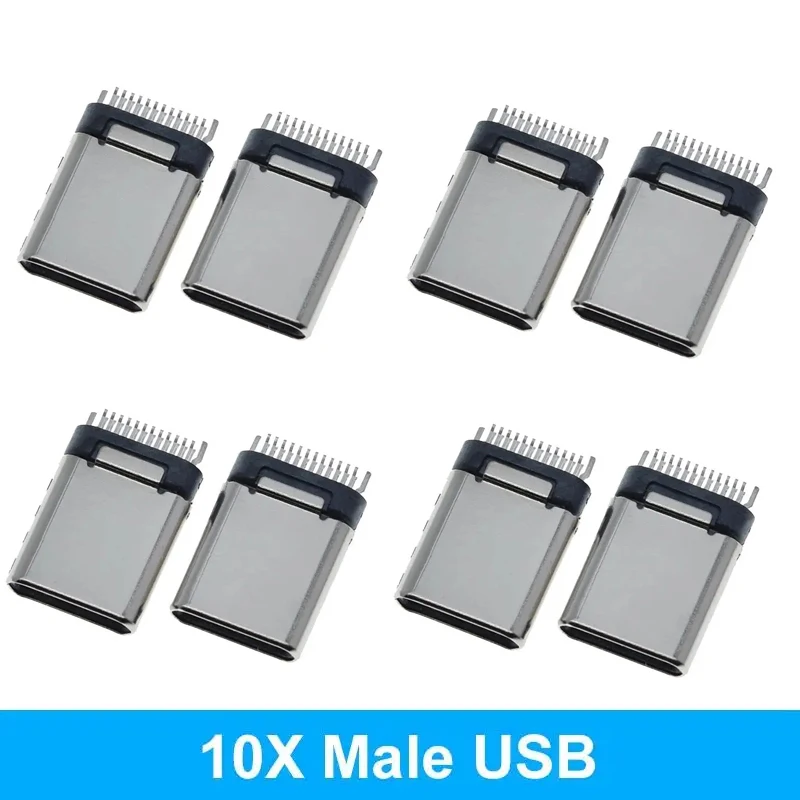 10PCS USB 3.1 Type-C Connector Male Socket Receptacle Adapter to Solder Wire & Cable 24 Pins Support PCB Board