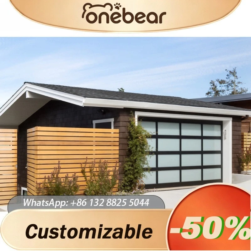 Any Size Custom New Modern Aluminum Sectional Garage Door Exterior Frosted Glass Panel Durable For Residential Garage Use
