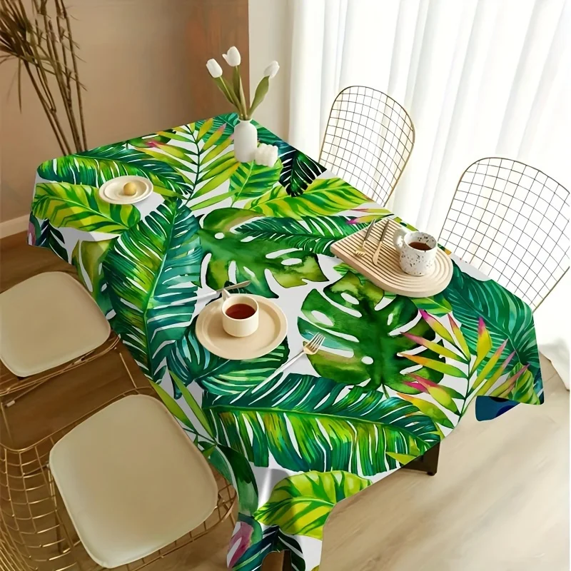 Tropical Leaves Tablecloth Holiday Party Decor Washable Summer Hawaiian Green Leaf Rectangle Table Cloths Kitchen Table Decor