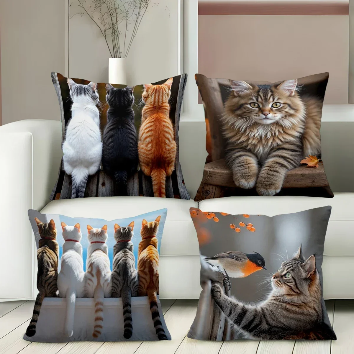 Cute Cat Pillows Different Cat Images Home Polyester Pillowcase Sofa Decorative Cushion Cover Headboard Pillow