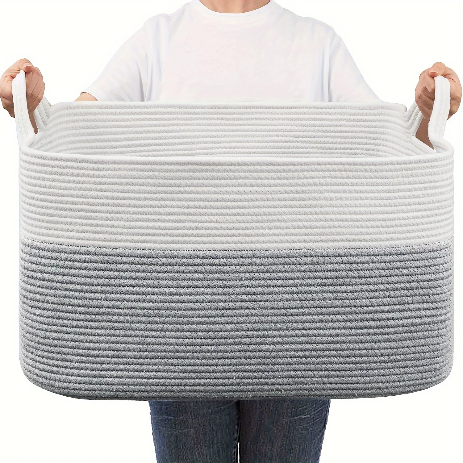 Classic Large Woven Storage Basket, Cotton Thread Woven Storage Basket, Square Decorative Box Organization and Decoration