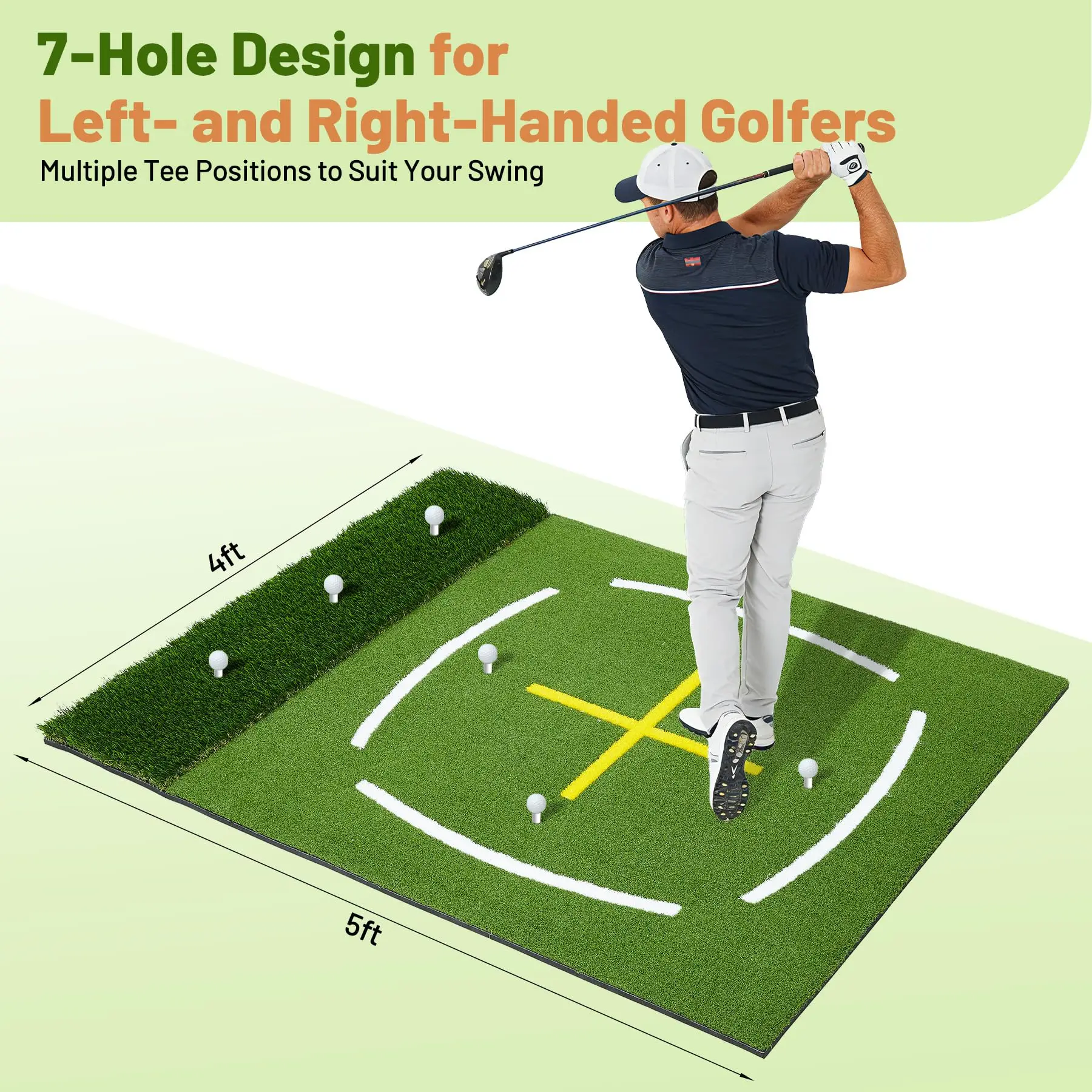 Dual Turf Golf Mat 5x4 ft, Thickened Golf Hitting Mat with Rough Artificial Grass, for Backyard Garage Indoor & Outdoor Swing, Chipping Practice, Ideal Gift for Golfers Men Dad