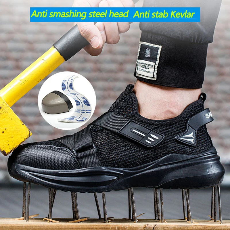 New Summer Breathable Mesh Work Shoes Anti-smash Anti Puncture Safety Shoes Men Light Comfort Work Sneakers Men Steel Toe Shoes