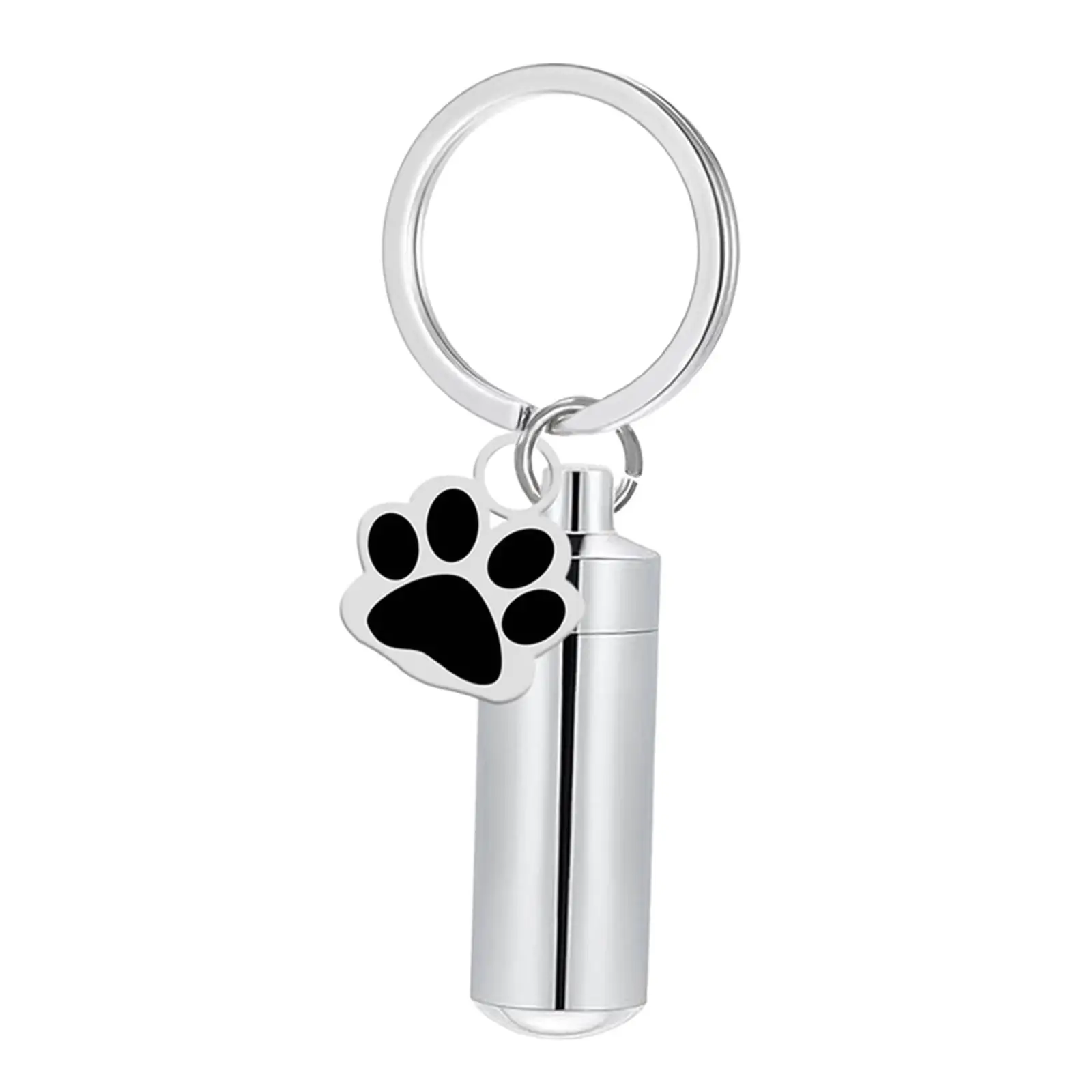 Pet Hair Memorial Bottle Keychain Ornament Paw Print Cremation Urn for Dog Cat Ashes Stainless Steel Travel Keepsake